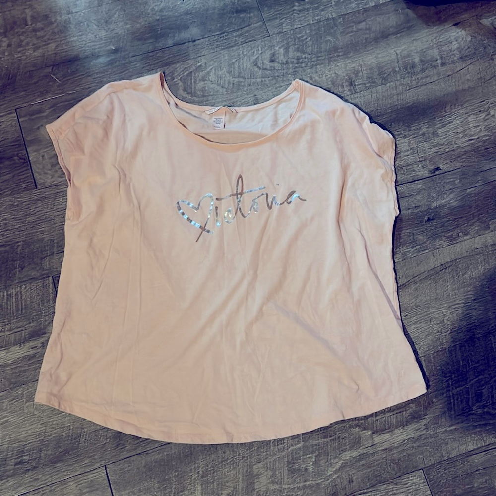 Victorias Secret tee shirt white silver victoria logo‎ stretch newvintage Size L